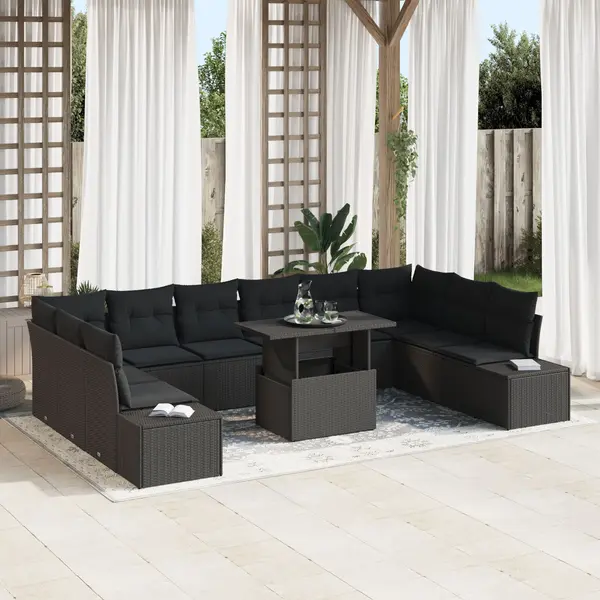 Gossi set de canapele de gradina , 11 piese, cu perne, ratan negru