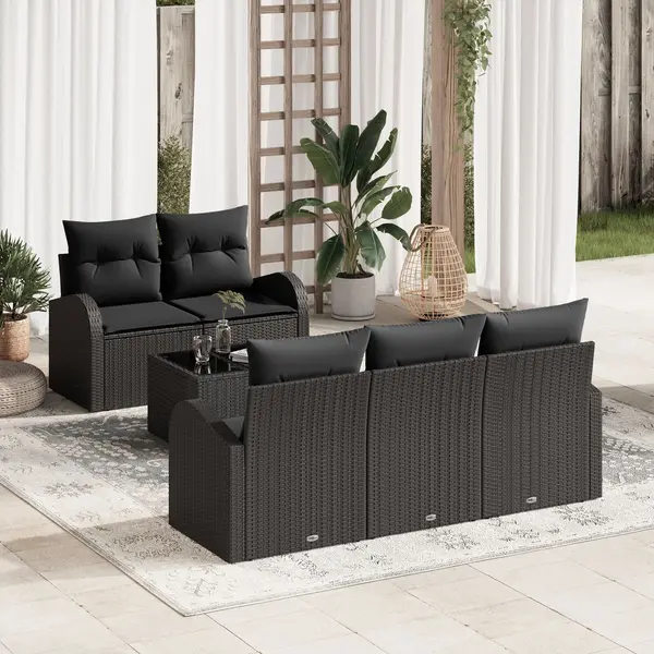 Gossi set de canapele de gradina 6 piese cu perne negru ratan poli