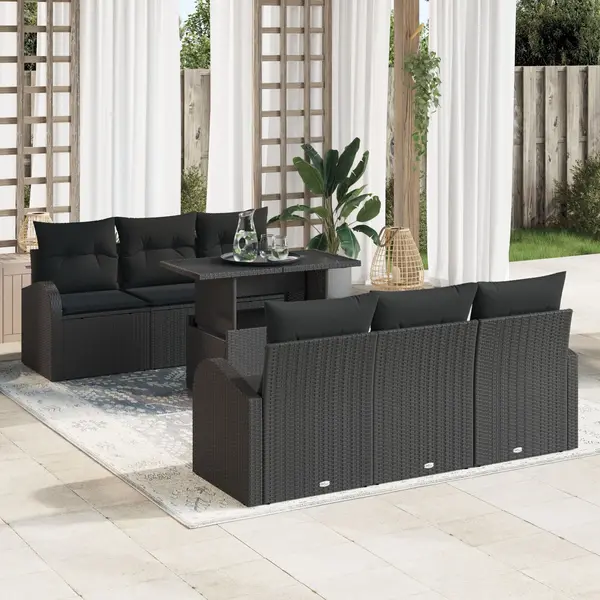 Gossi set de canapele de gradina cu 7 piese cu perne negre din ratan sintetic