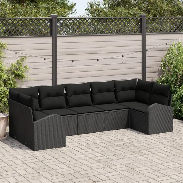 Gossi set de canapele de gradina cu 7 piese si perne ratan negru