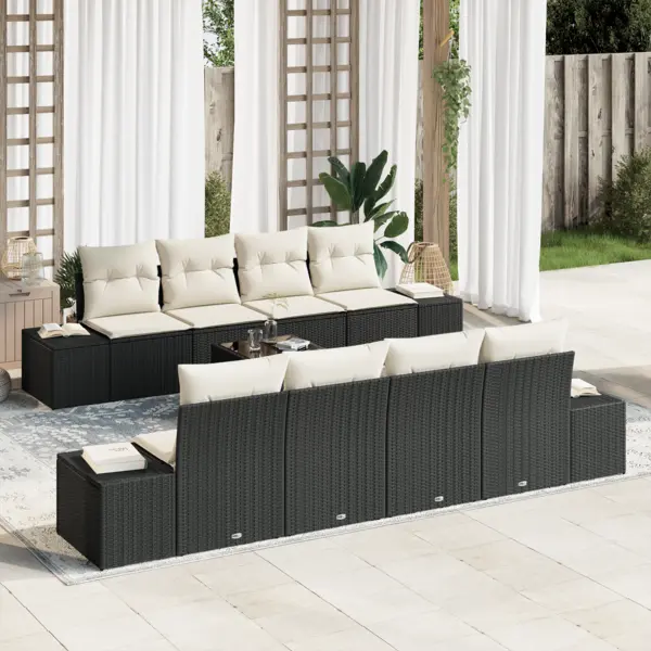 Gossi set de canapele de gradina cu 9 piese si perne, ratan poliat negru