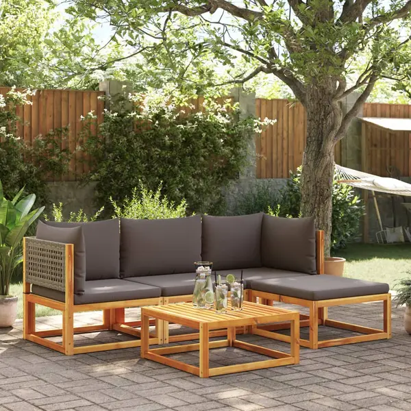 Gossi set de canapele de gradina cu perne, 5 buc., lemn masiv acacia