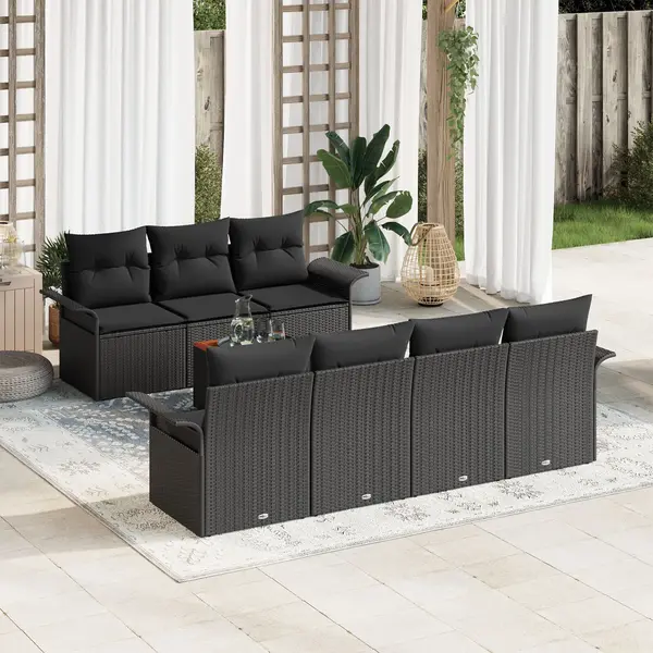 Gossi set de canapele de gradina cu perne 8 piese negru din poliratan acacia