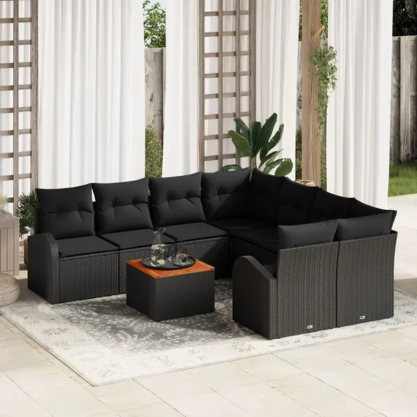 Gossi set de canapele de gradina cu perne negre ratan poli acacia
