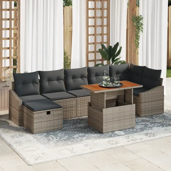 Gossi set de canapele de gradina de 8 piese cu perne gri ratan poli