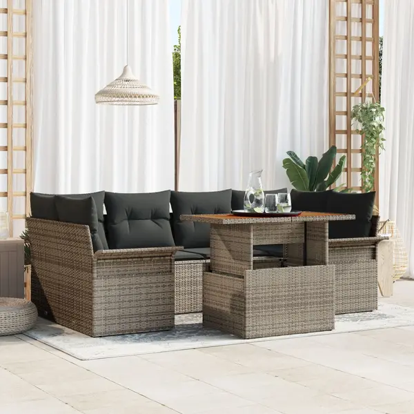 Gossi set de canapele de gradina format din 7 piese cu perne gri din poliratan si acacia