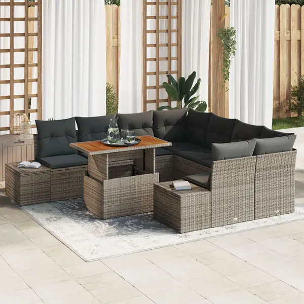Gossi set de canapele gradina cu 9 piese cu pernute gri poli ratan