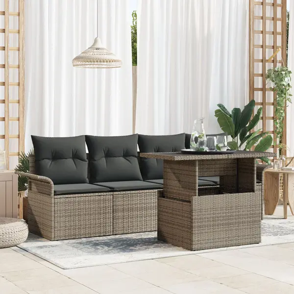 Gossi set de canapele pentru gradina 5 piese cu perne gri din ratan poli