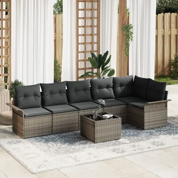 Gossi set de canapele pentru gradina , 6 piese, cu perne, negru, poliratan