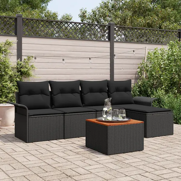 Gossi set de canapele pentru gradina 6 piese cu perne negru poli rattan acacia