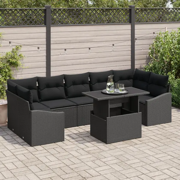 Gossi set de canapele pentru gradina , 8 piese, cu perne, ratan poly negru