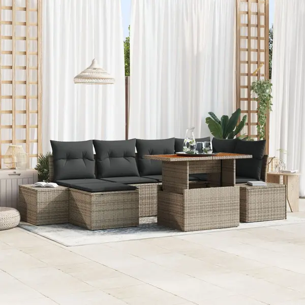 Gossi set de canapele pentru gradina cu perne gri din ratan poliesteric, 7 piese
