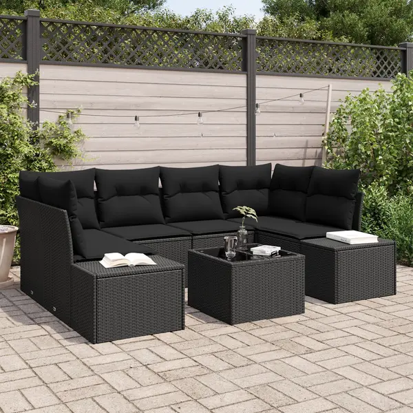 Gossi set de canapele pentru gradina cu perne negre din poliratan