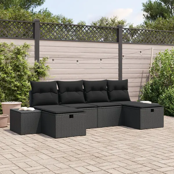 Gossi set de canapele pentru gradina din 6 piese cu perne negre de ratan