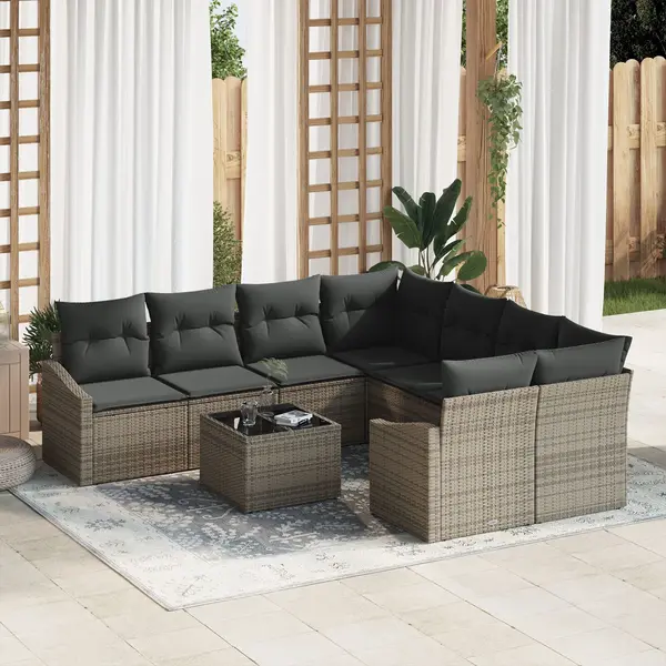 Gossi set de dining cu 9 piese cu perne gri ratan polietilenic