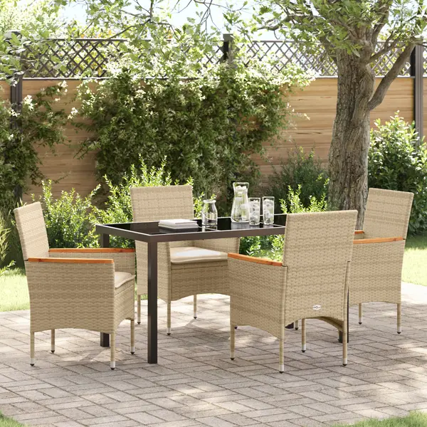 Gossi set de dining gradina cu 5 piese si perne bej din ratan poli