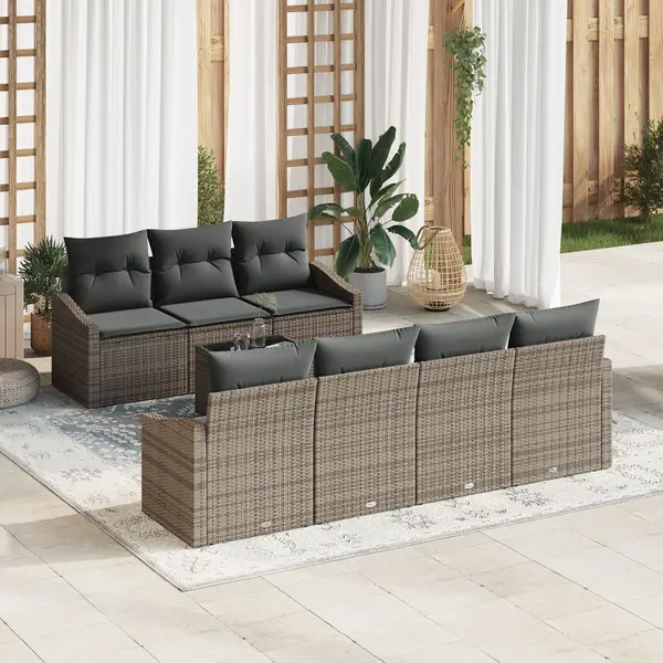 Gossi set de dining pentru gradina 8 piese cu perne gri din ratan poli