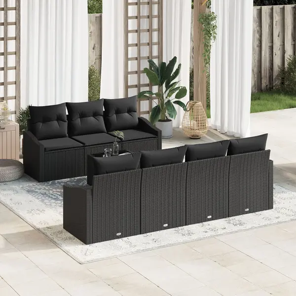 Gossi set de dining pentru gradina 8 piese cu perne negru poliratan
