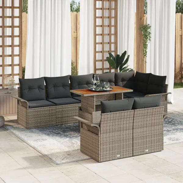 Gossi set de dining pentru gradina 9 piese cu perne gri din ratan politat si acacia