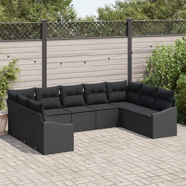 Gossi set de dining pentru gradina 9 piese cu perne rattan negru