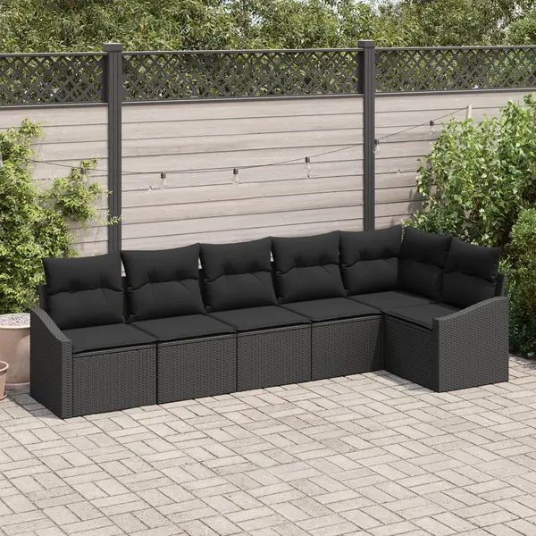 Gossi set de dining pentru gradina cu 6 piese si perne, poliratan negru