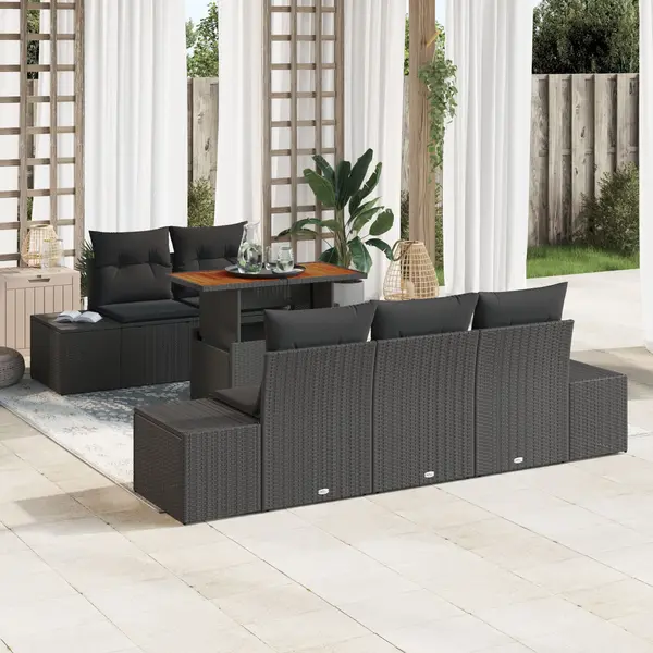 Gossi set de dining pentru gradina de 6 piese cu perne, ratan negru si acacia