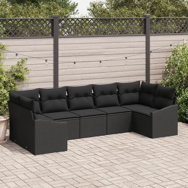 Gossi set de dining pentru gradina din 7 piese cu perne, ratan negru