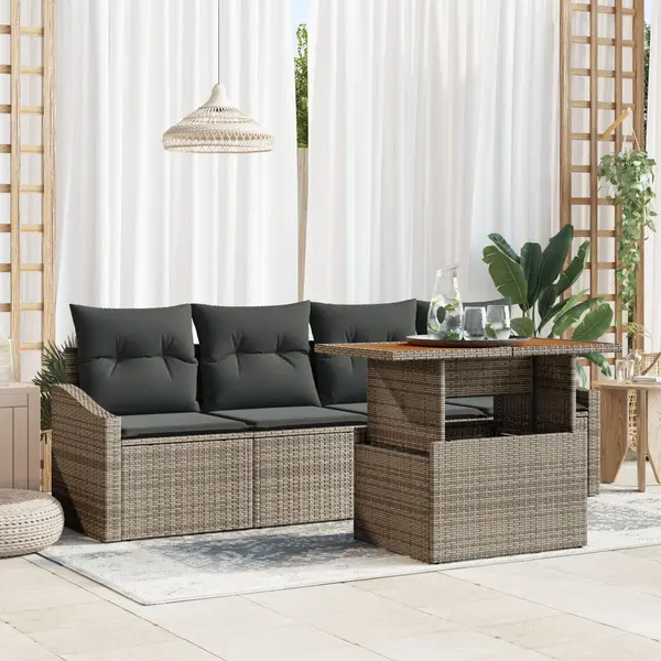 Gossi set de dining pentru gradina in 5 piese cu perne gri din poliratan acacia