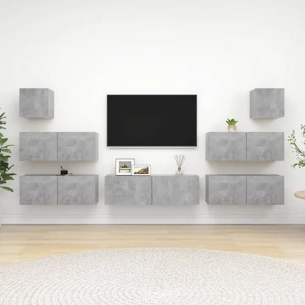Gossi set de dulap tv, 7 piese, gri beton, lemn prelucrat