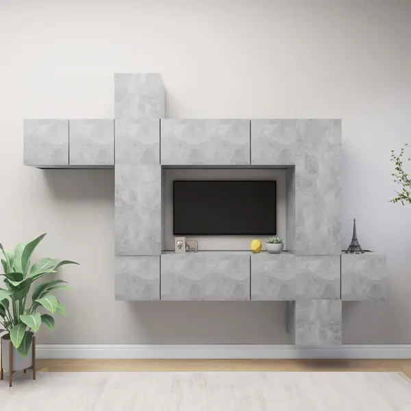 Gossi set de dulapuri tv, 10 piese, gri beton, lemn prelucrat