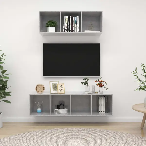 Gossi set de dulapuri tv, 2 piese, gri beton, lemn prelucrat