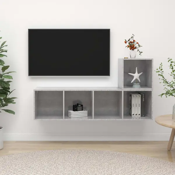 Gossi set de dulapuri tv, 2 piese, gri beton, lemn prelucrat
