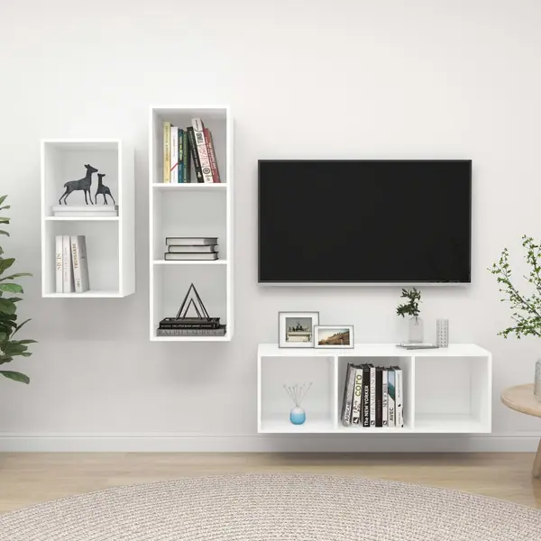 Gossi set de dulapuri tv, 3 piese, alb, lemn prelucrat