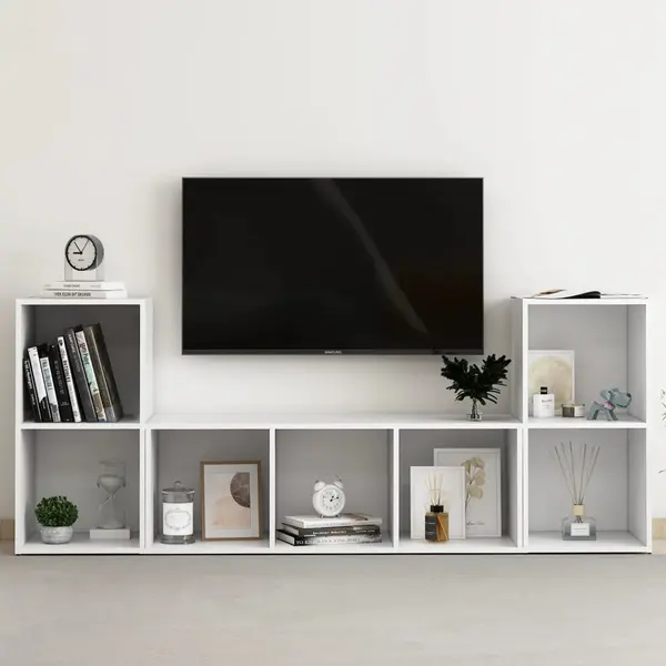 Gossi set de dulapuri tv, 3 piese, alb, lemn prelucrat