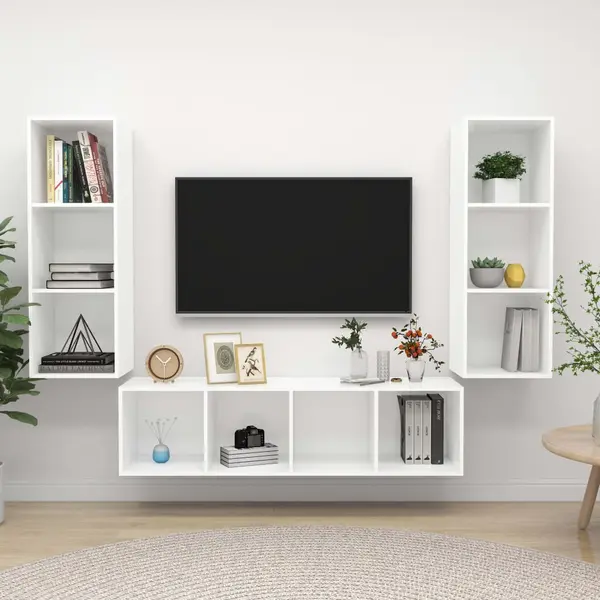 Gossi set de dulapuri tv, 3 piese, alb, lemn prelucrat