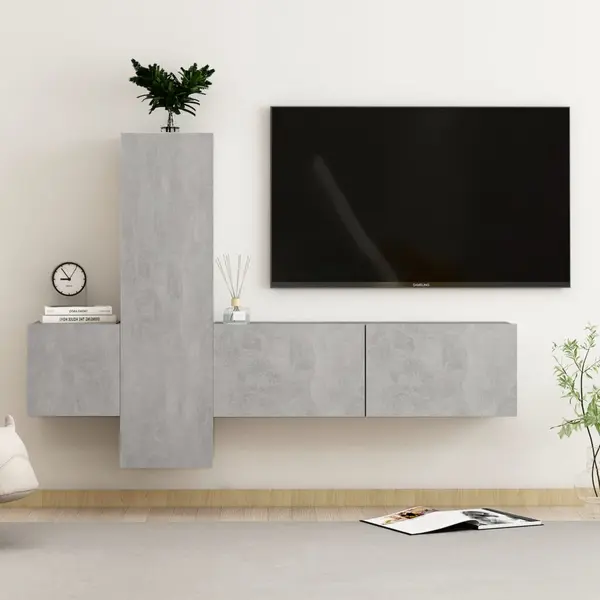 Gossi set de dulapuri tv, 3 piese, gri beton, lemn prelucrat