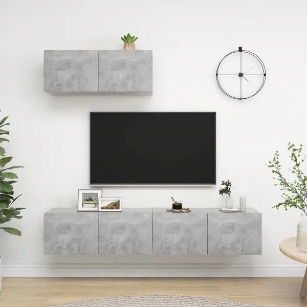 Gossi set de dulapuri tv, 3 piese, gri beton, lemn prelucrat