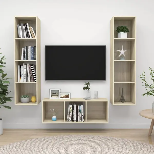 Gossi set de dulapuri tv, 3 piese, stejar sonoma, lemn prelucrat