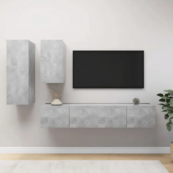 Gossi set de dulapuri tv, 4 piese, gri beton, lemn prelucrat