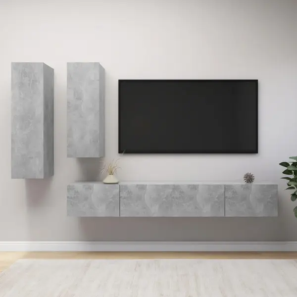 Gossi set de dulapuri tv, 4 piese, gri beton, lemn prelucrat