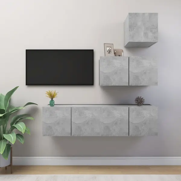 Gossi set de dulapuri tv, 4 piese, gri beton, lemn prelucrat