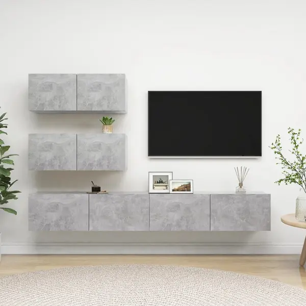 Gossi set de dulapuri tv, 4 piese, gri beton, lemn prelucrat