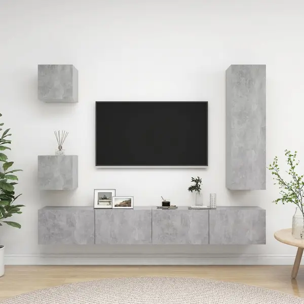 Gossi set de dulapuri tv, 5 piese, gri beton, lemn prelucrat