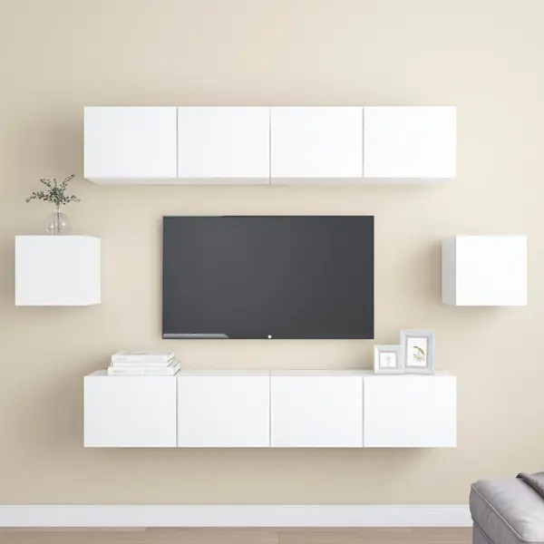 Gossi set de dulapuri tv, 6 piese, alb, lemn prelucrat