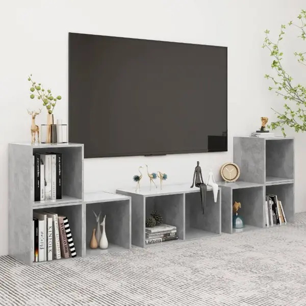 Gossi set de dulapuri tv, 6 piese, gri beton, lemn prelucrat