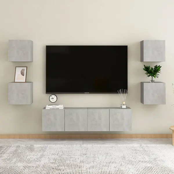 Gossi set de dulapuri tv, 6 piese, gri beton, lemn prelucrat