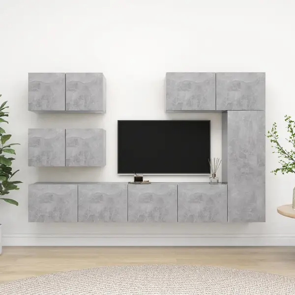 Gossi set de dulapuri tv, 6 piese, gri beton, lemn prelucrat