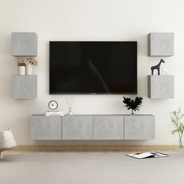 Gossi set de dulapuri tv, 6 piese, gri beton, lemn prelucrat