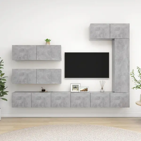 Gossi set de dulapuri tv, 7 piese, gri beton, lemn prelucrat