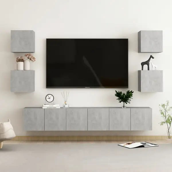 Gossi set de dulapuri tv, 7 piese, gri beton, lemn prelucrat